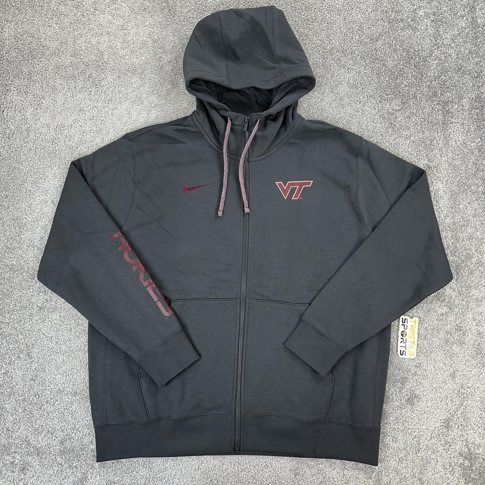 Virginia Tech Hokies Hoodie Mens XL Gray Nike VT Logo Full Zip PE Team Issue